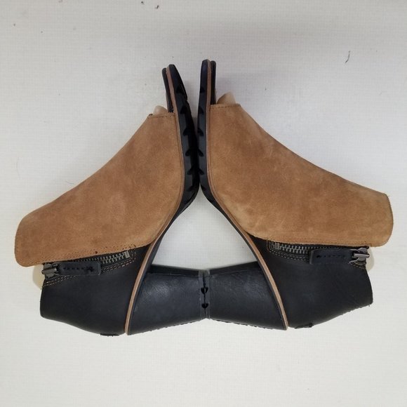 Sorel‎ 9.5 Leather 2 Tone Black Brown Heeled Open Toe Booties NADIA - Picture 12 of 13
